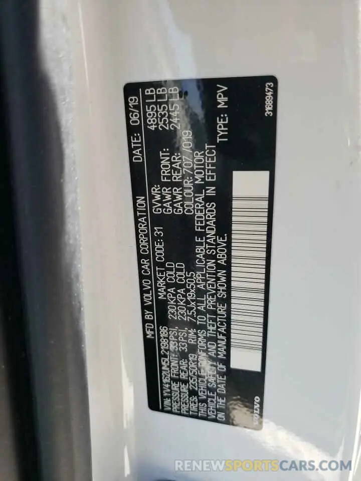 10 fotografías del automóvil dañado YV4162UM5L2198186 VOLVO XC40 2020