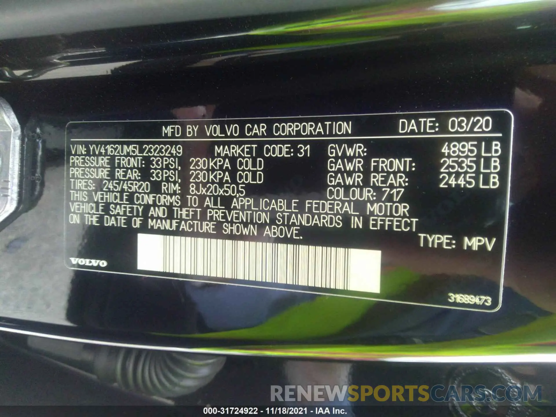 9 fotografías del automóvil dañado YV4162UM5L2323249 VOLVO XC40 2020