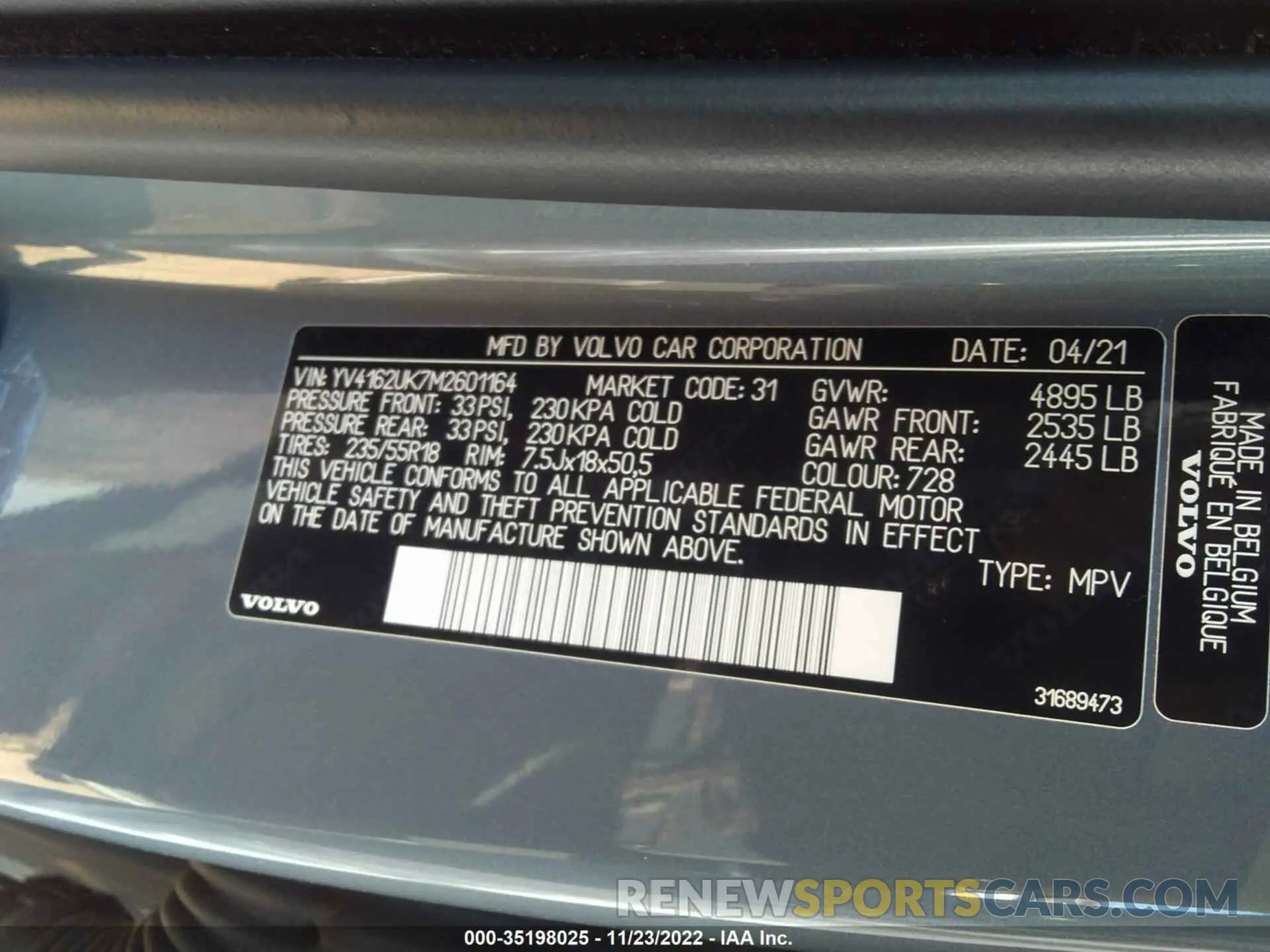 9 fotografías del automóvil dañado YV4162UK7M2601164 VOLVO XC40 2021