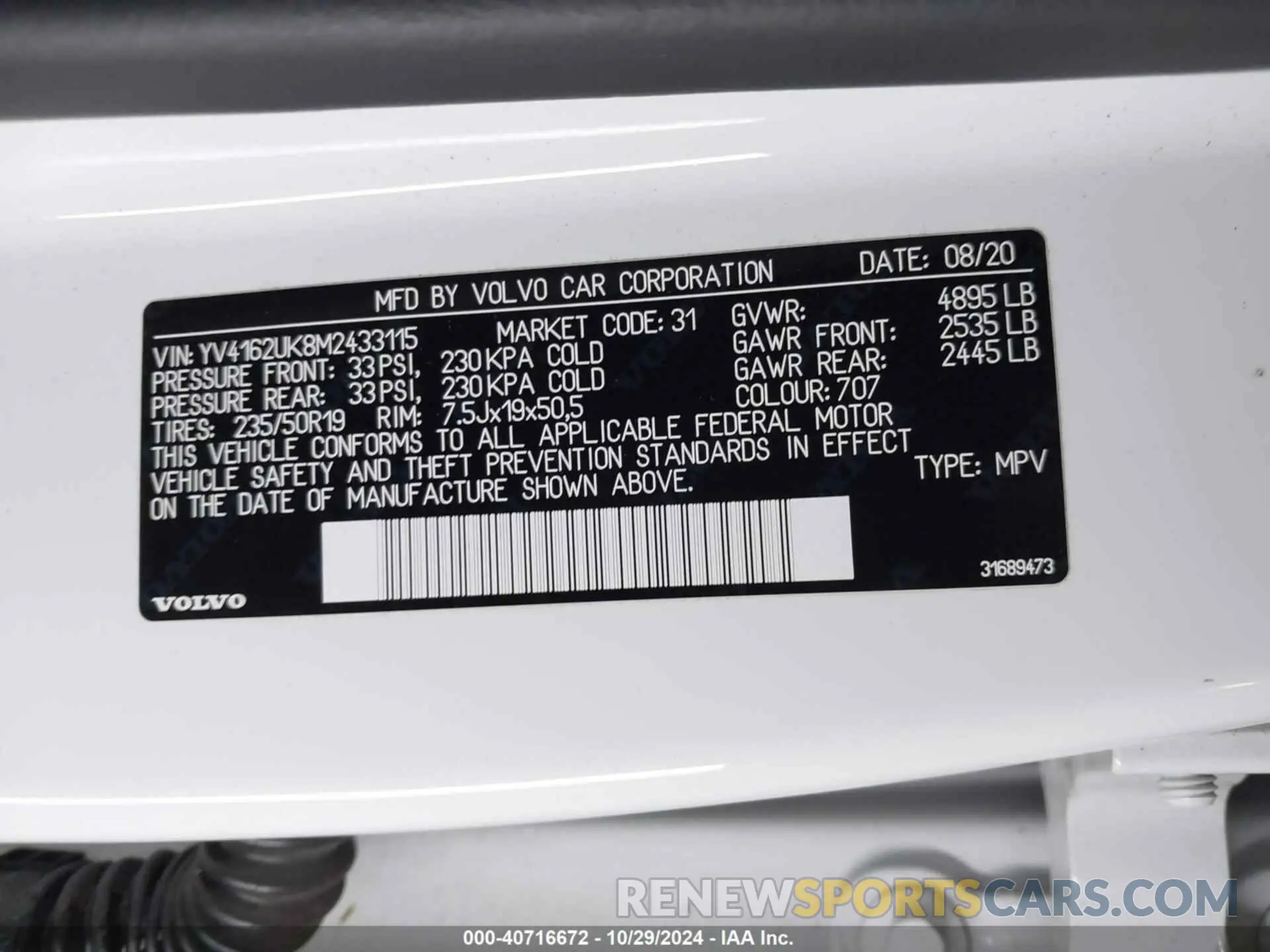 9 fotografías del automóvil dañado YV4162UK8M2433115 VOLVO XC40 2021