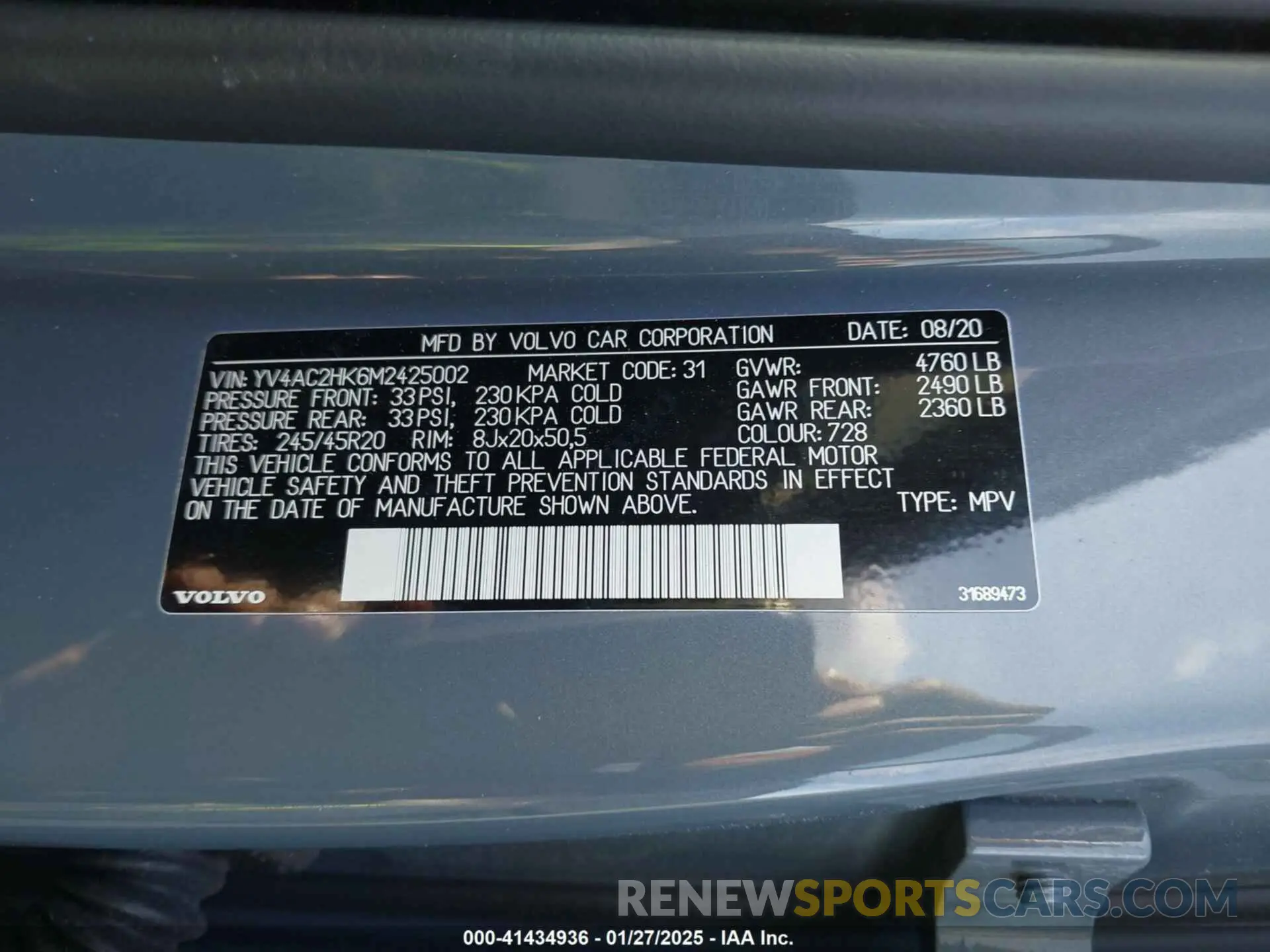 9 fotografías del automóvil dañado YV4AC2HK6M2425002 VOLVO XC40 2021