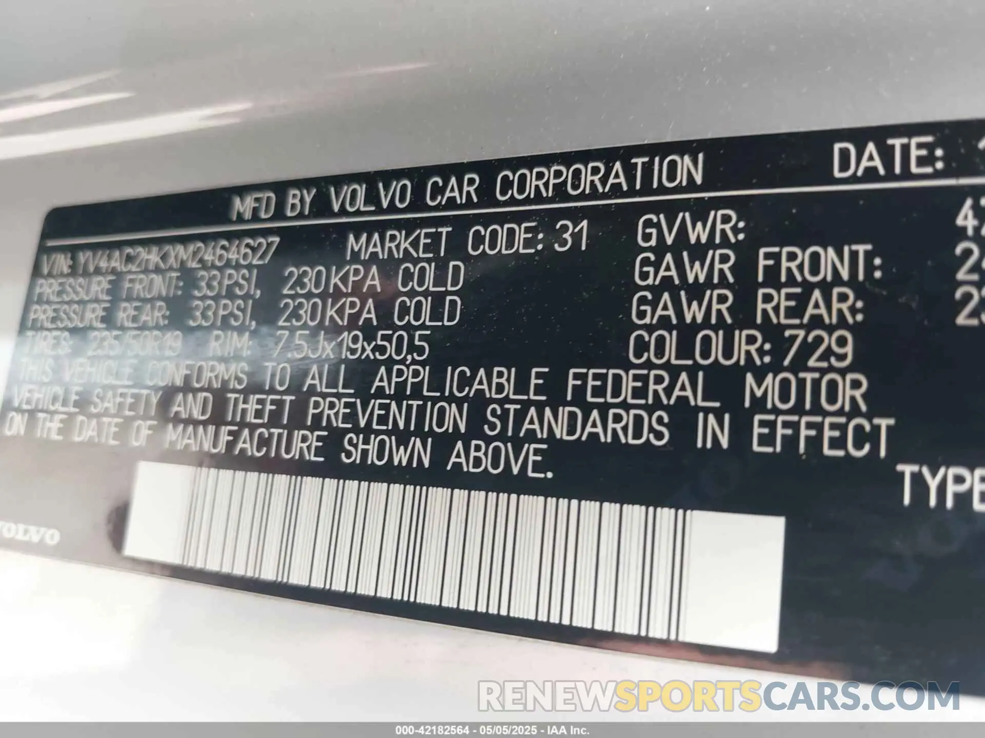 9 fotografías del automóvil dañado YV4AC2HKXM2464627 VOLVO XC40 2021