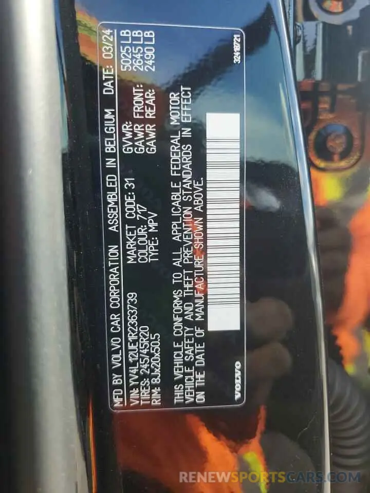 14 fotografías del automóvil dañado YV4L12UE1R2363739 VOLVO XC40 PLUS 2024