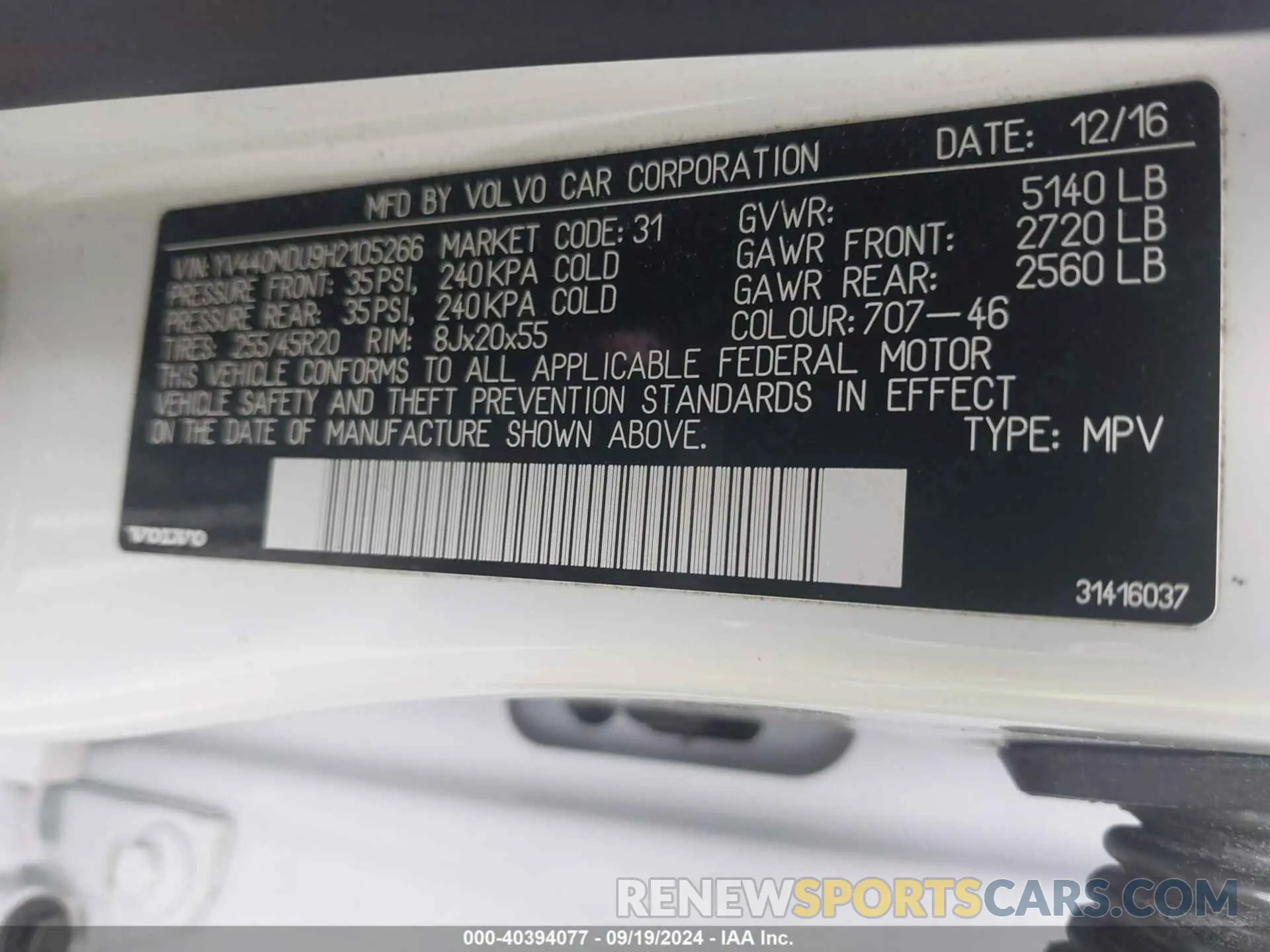 9 fotografías del automóvil dañado YV440MDU9H2105266 VOLVO XC60 2017