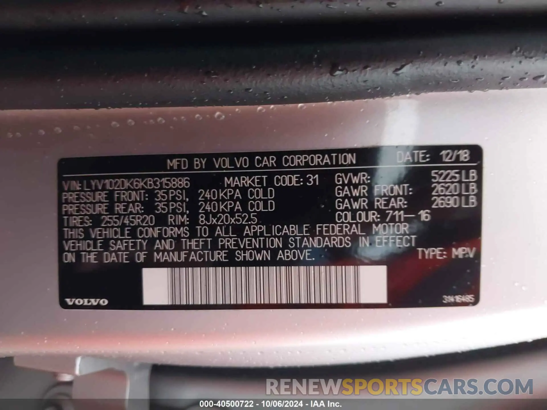 9 fotografías del automóvil dañado LYV102DK6KB315886 VOLVO XC60 2019