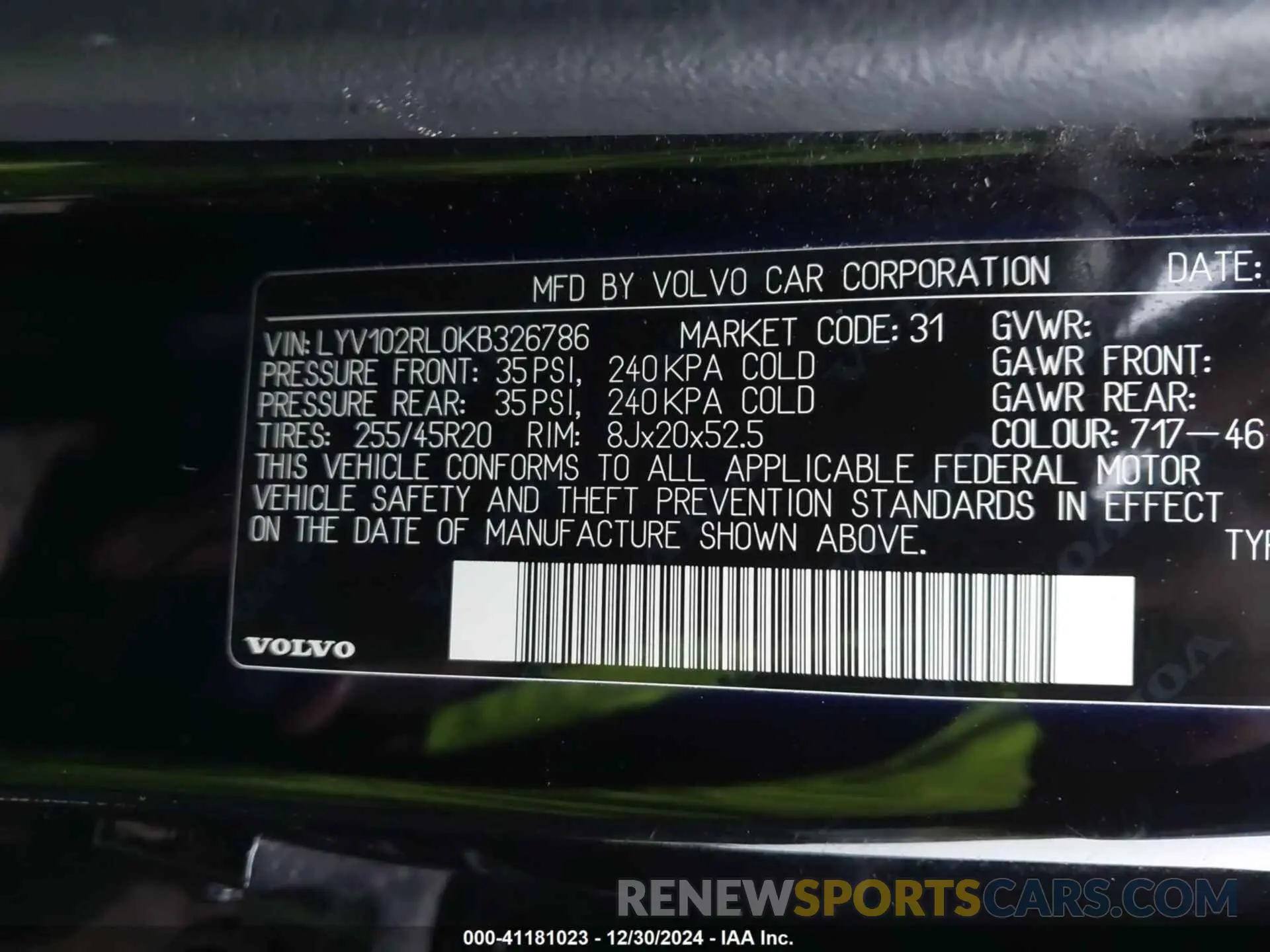 9 fotografías del automóvil dañado LYV102RL0KB326786 VOLVO XC60 2019