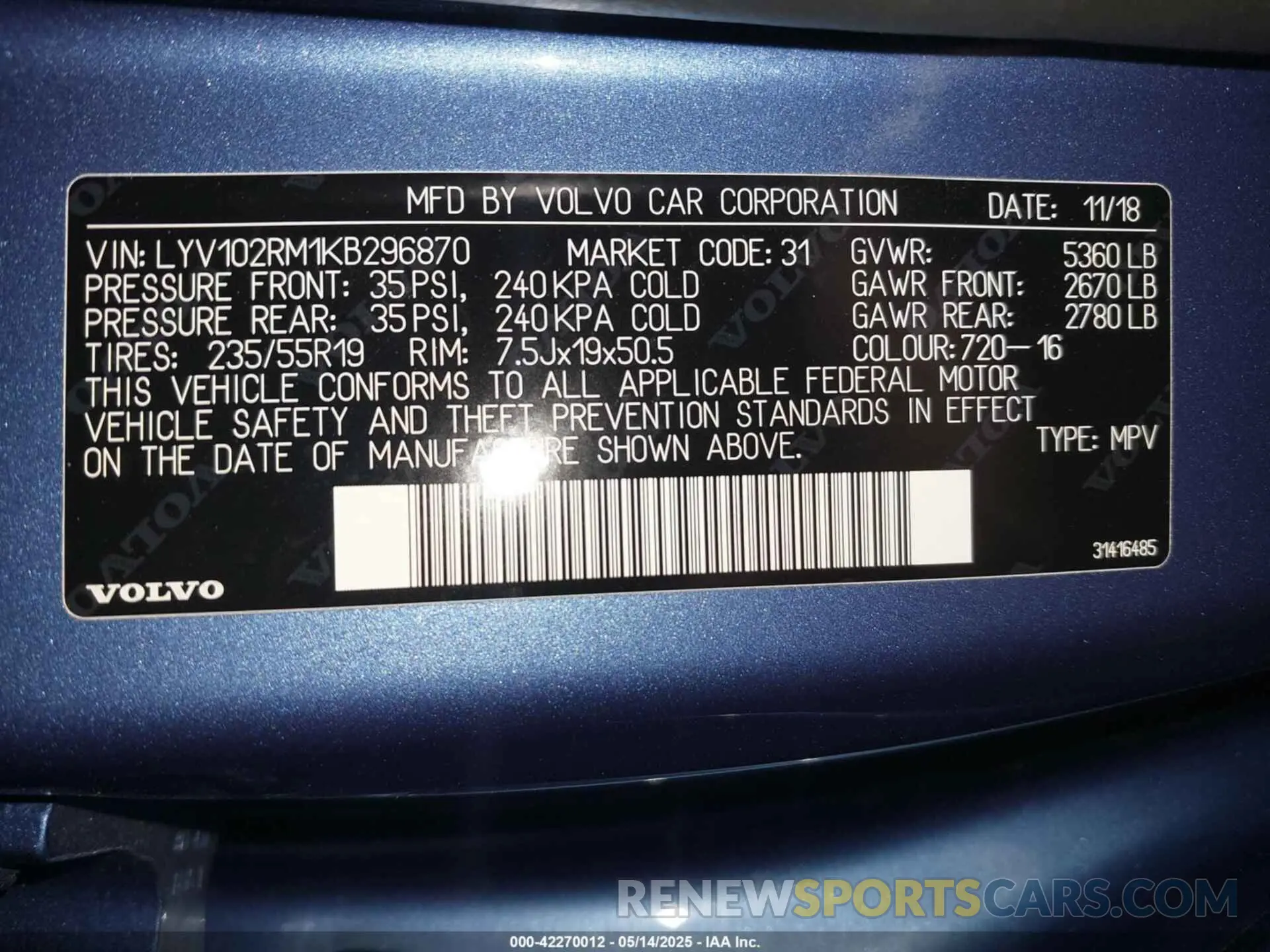 9 fotografías del automóvil dañado LYV102RM1KB296870 VOLVO XC60 2019