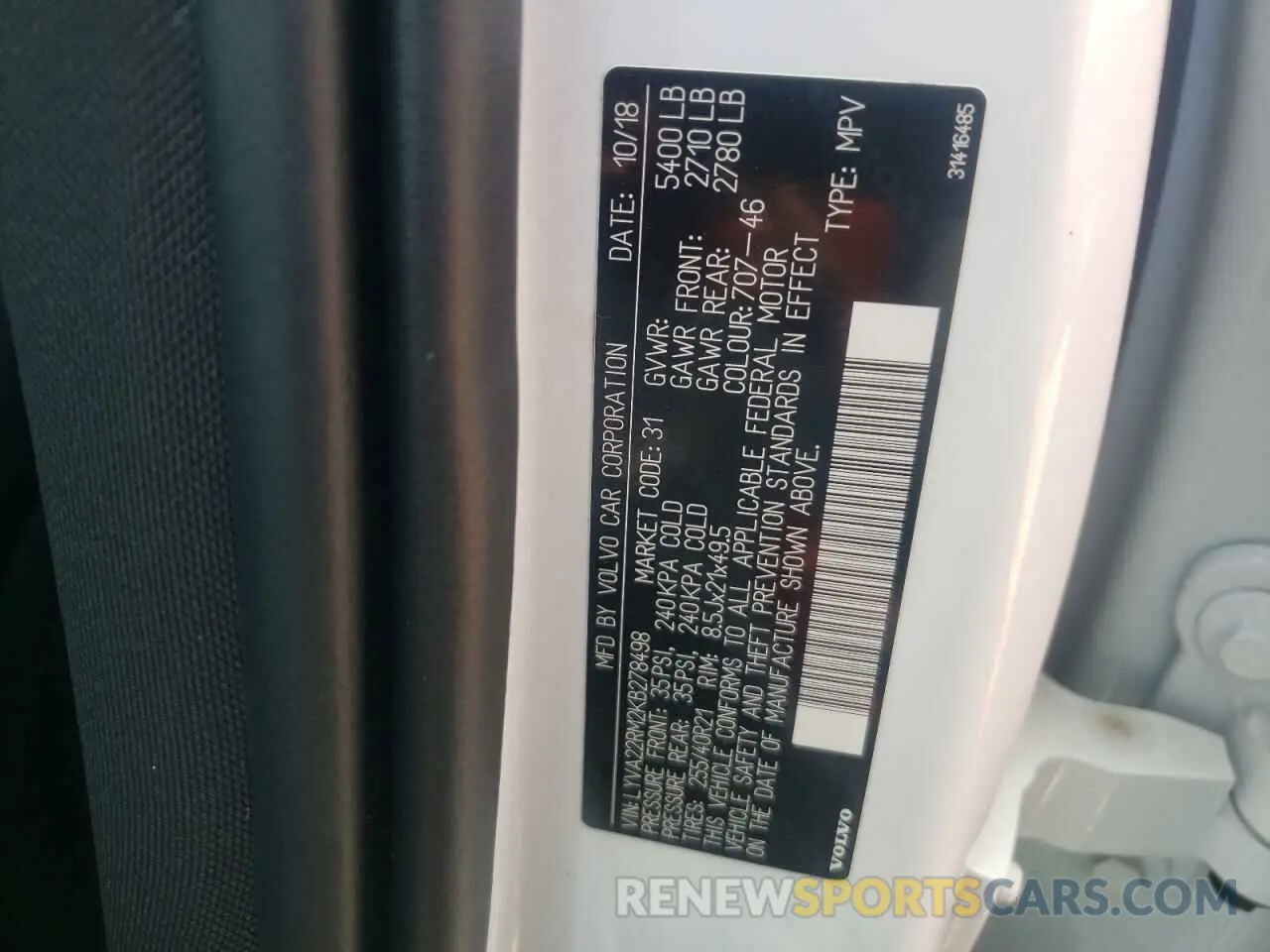 10 fotografías del automóvil dañado LYVA22RM2KB278498 VOLVO XC60 2019