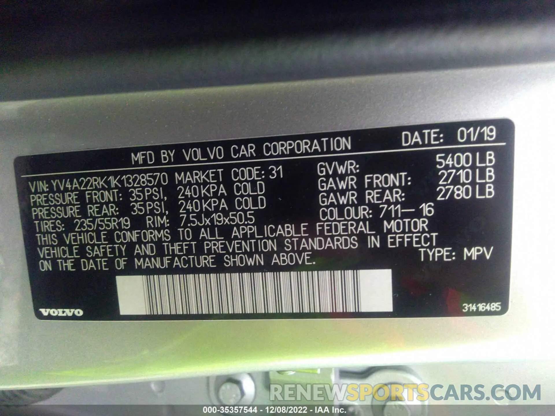 9 fotografías del automóvil dañado YV4A22RK1K1328570 VOLVO XC60 2019