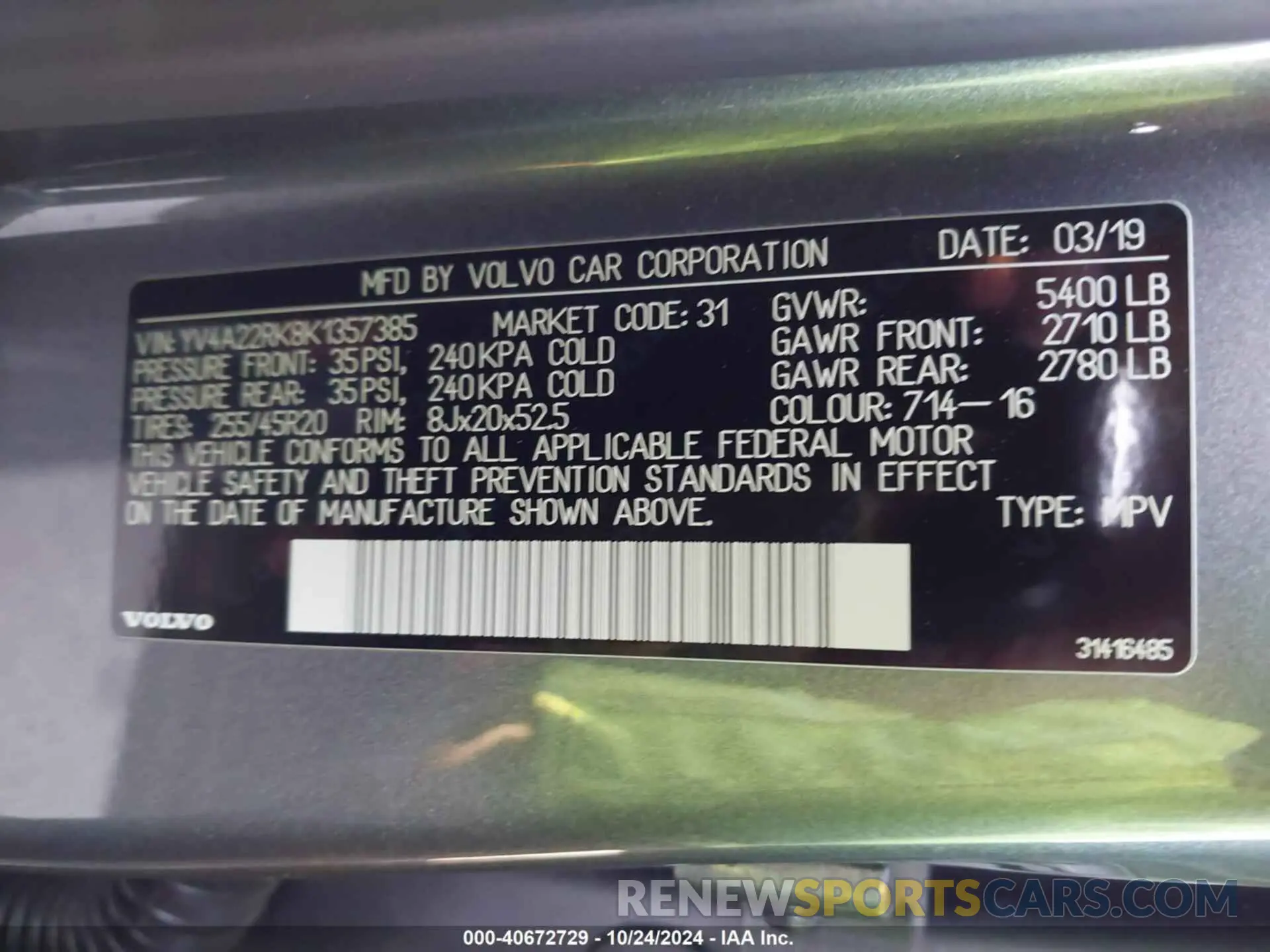 9 fotografías del automóvil dañado YV4A22RK8K1357385 VOLVO XC60 2019
