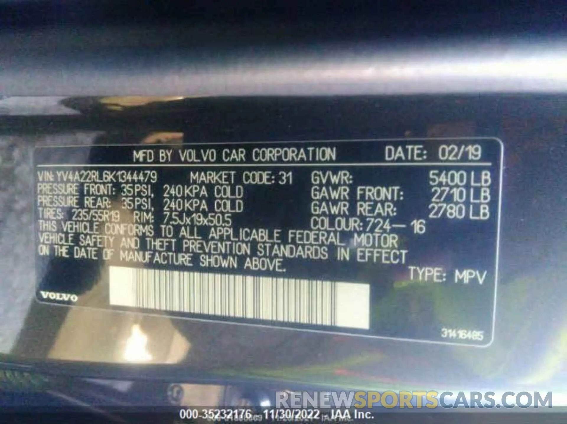 9 fotografías del automóvil dañado YV4A22RL6K1344479 VOLVO XC60 2019