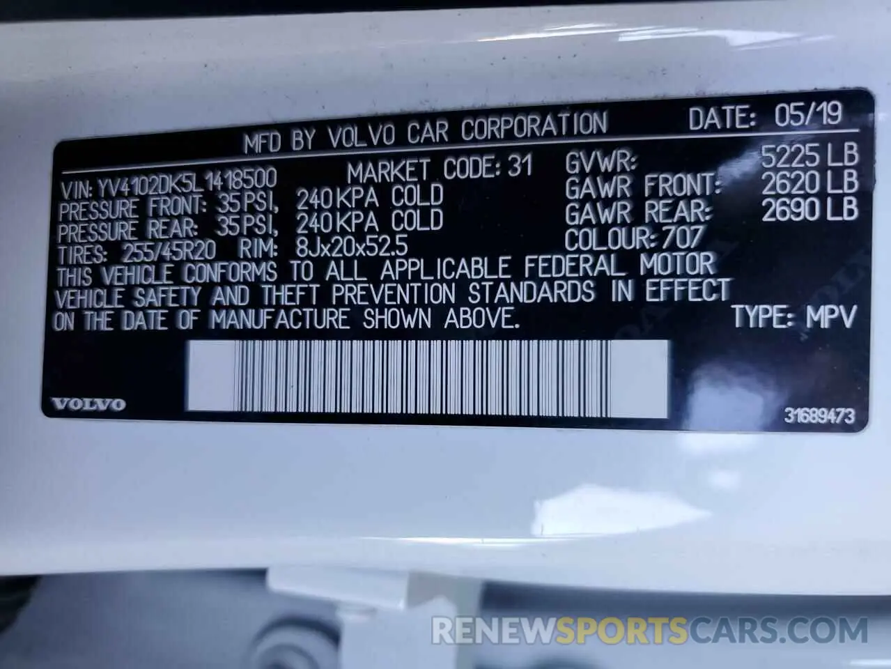 13 fotografías del automóvil dañado YV4102DK5L1418500 VOLVO XC60 2020