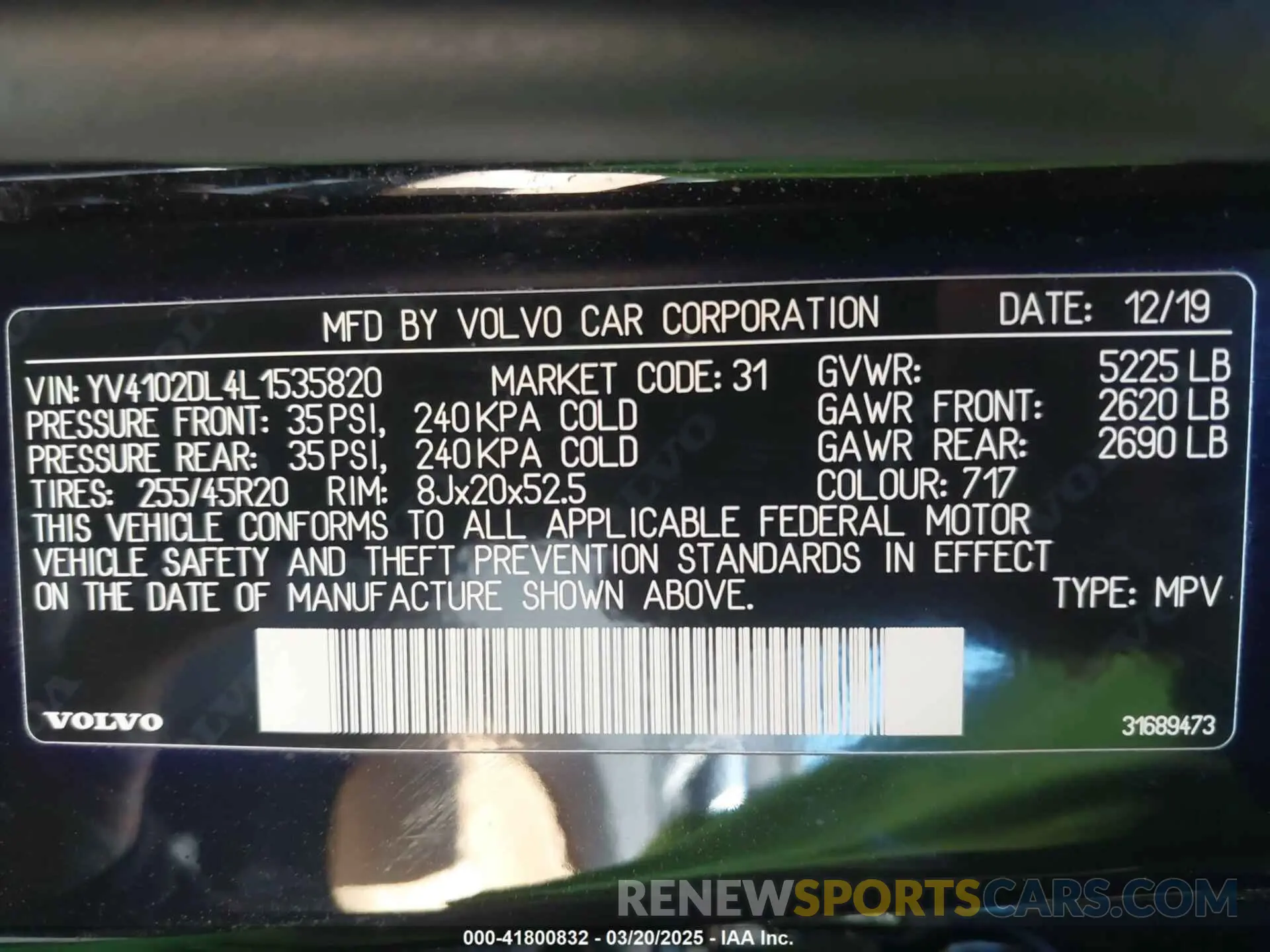 9 fotografías del automóvil dañado YV4102DL4L1535820 VOLVO XC60 2020