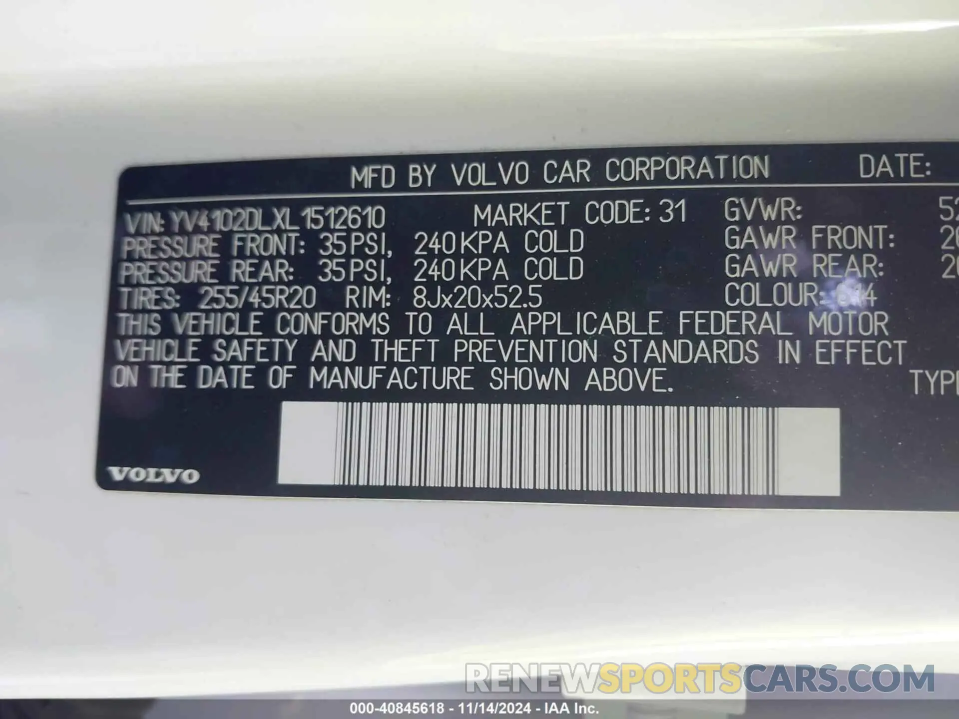 9 fotografías del automóvil dañado YV4102DLXL1512610 VOLVO XC60 2020
