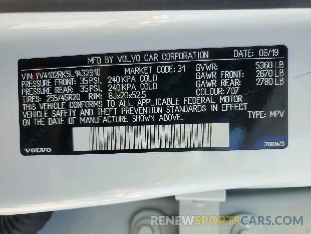 13 fotografías del automóvil dañado YV4102RK5L1432910 VOLVO XC60 2020
