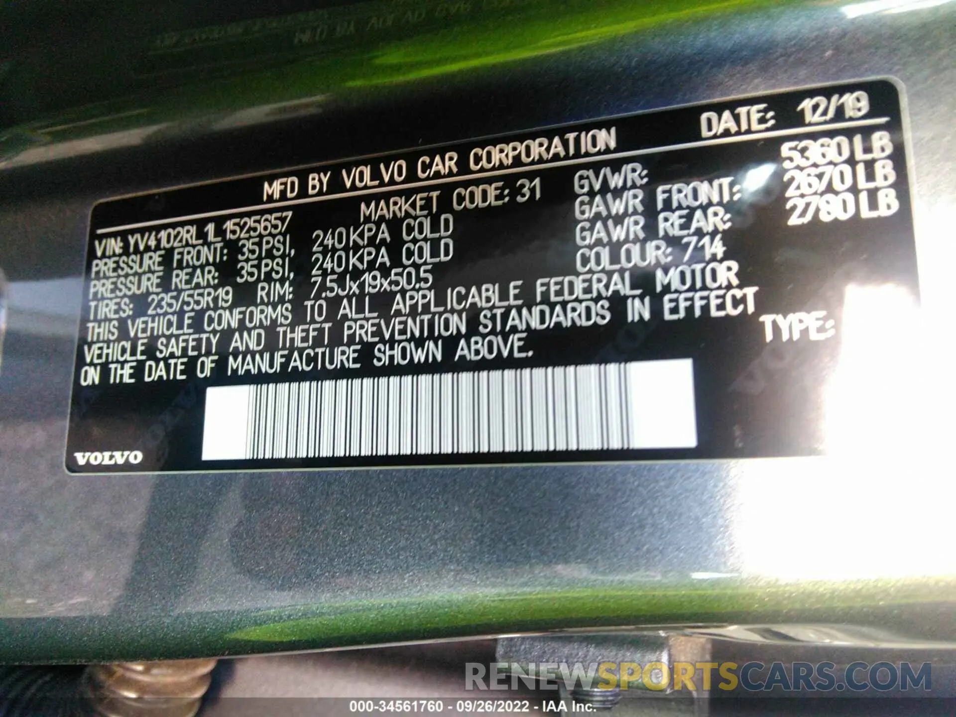 9 fotografías del automóvil dañado YV4102RL1L1525657 VOLVO XC60 2020