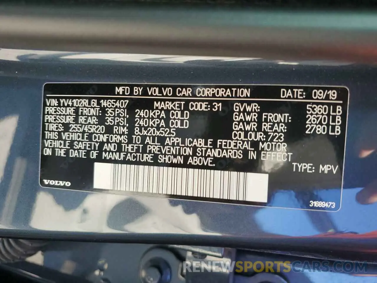 13 fotografías del automóvil dañado YV4102RL6L1465407 VOLVO XC60 2020