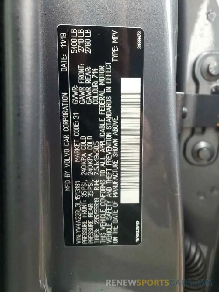10 fotografías del automóvil dañado YV4A22RL3L1513181 VOLVO XC60 2020