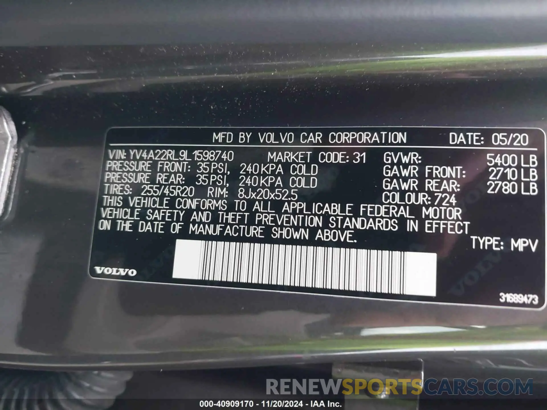 9 fotografías del automóvil dañado YV4A22RL9L1598740 VOLVO XC60 2020