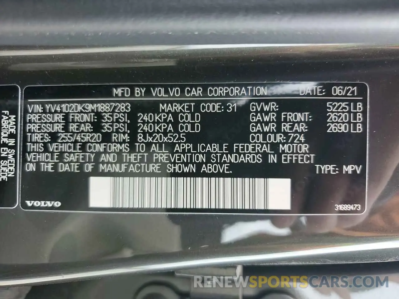 13 fotografías del automóvil dañado YV4102DK9M1887283 VOLVO XC60 2021