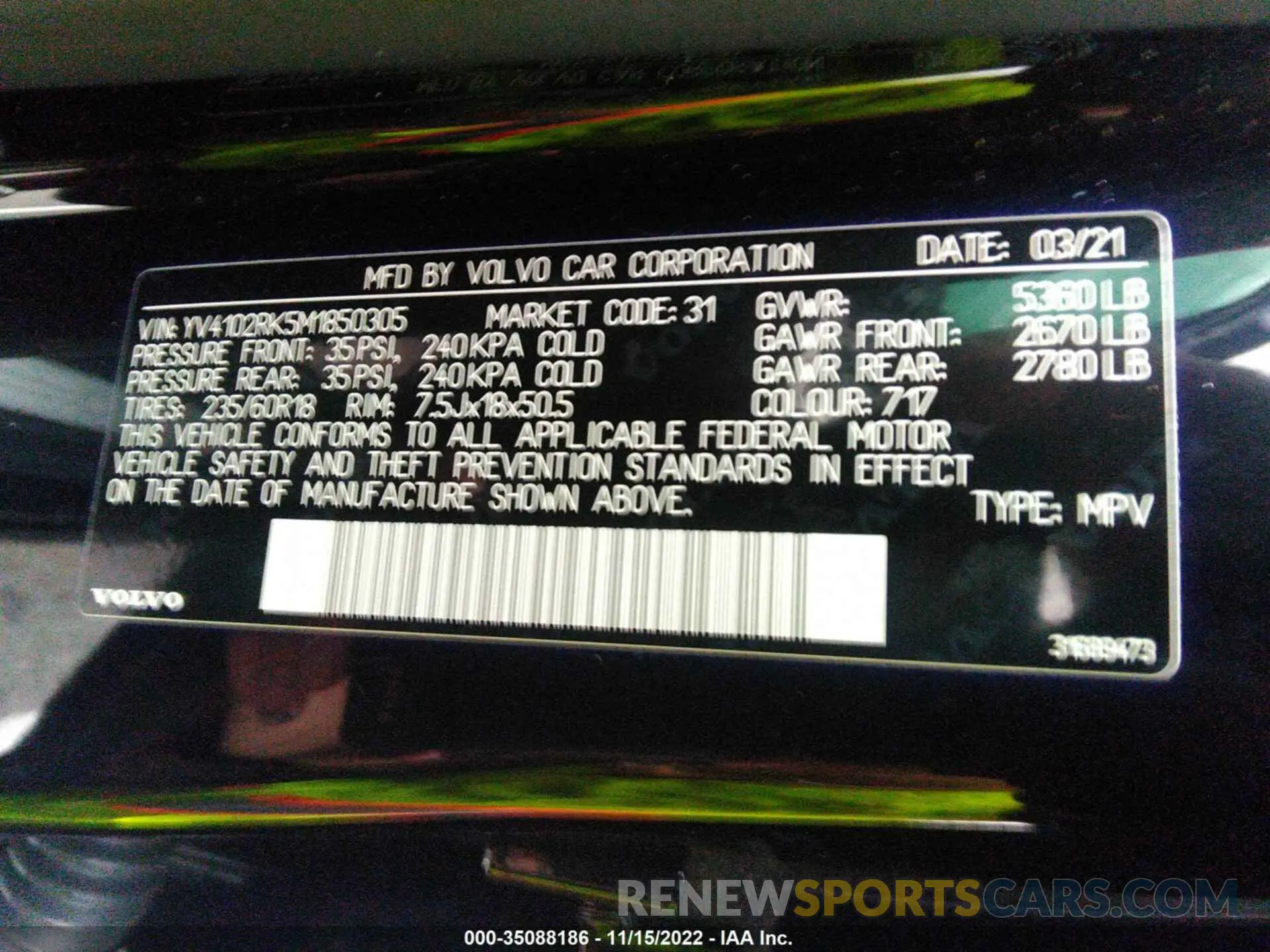 9 fotografías del automóvil dañado YV4102RK5M1850305 VOLVO XC60 2021