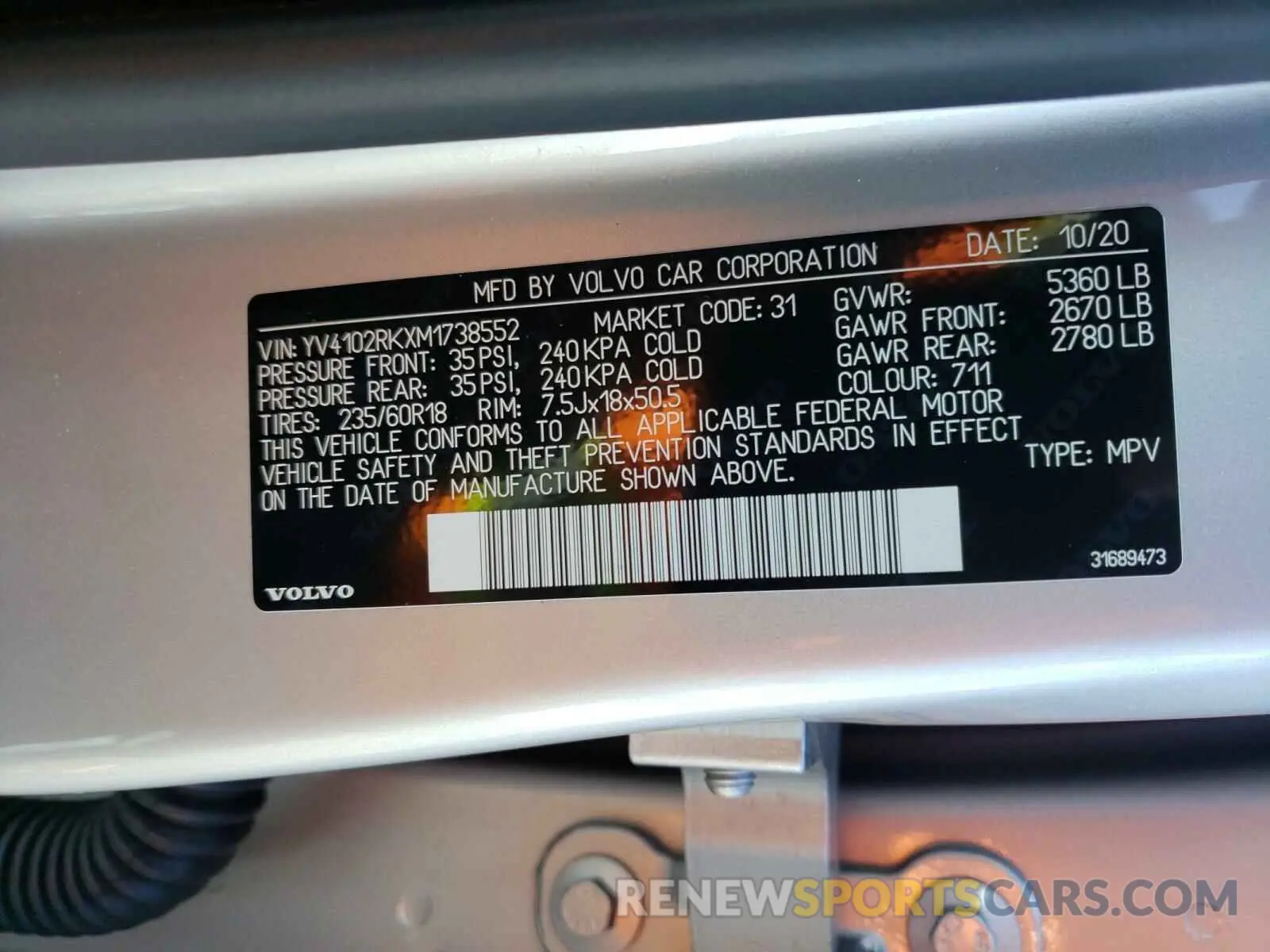 10 fotografías del automóvil dañado YV4102RKXM1738552 VOLVO XC60 2021