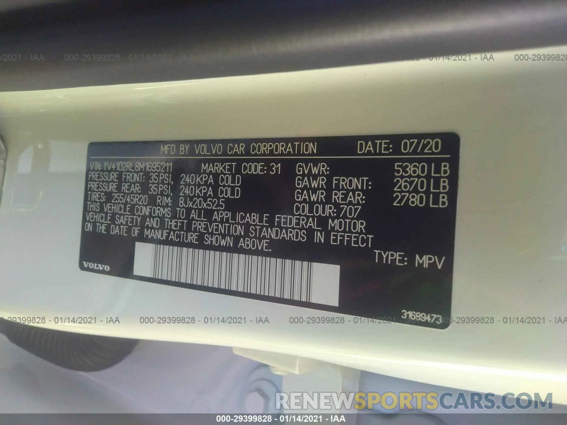 9 fotografías del automóvil dañado YV4102RL8M1695211 VOLVO XC60 2021