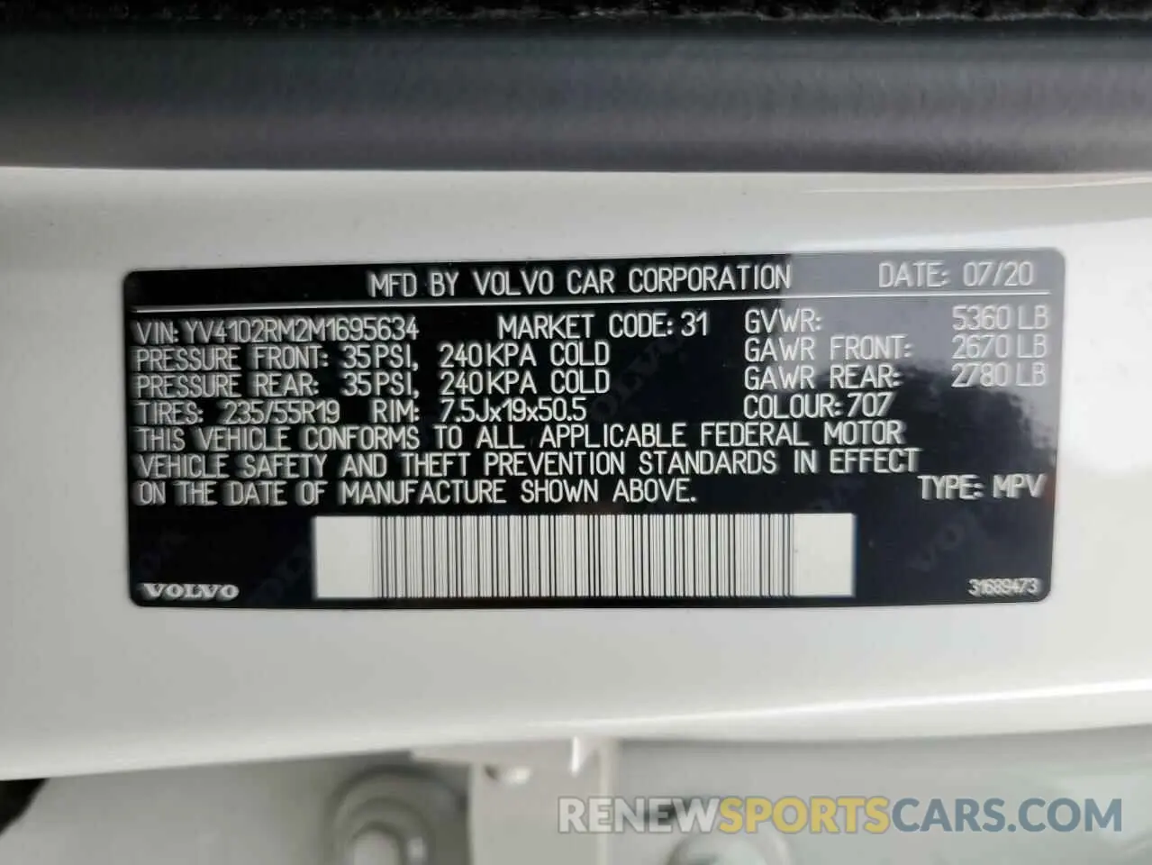 10 fotografías del automóvil dañado YV4102RM2M1695634 VOLVO XC60 2021