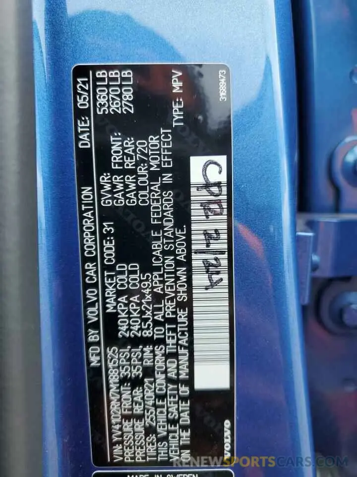 14 fotografías del automóvil dañado YV4102RM7M1881525 VOLVO XC60 2021