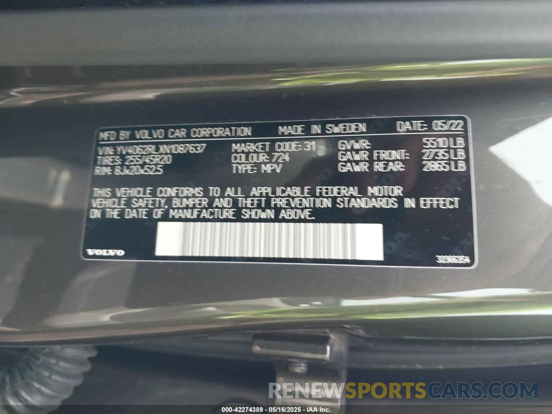 9 fotografías del automóvil dañado YV4062RLXN1087637 VOLVO XC60 2022