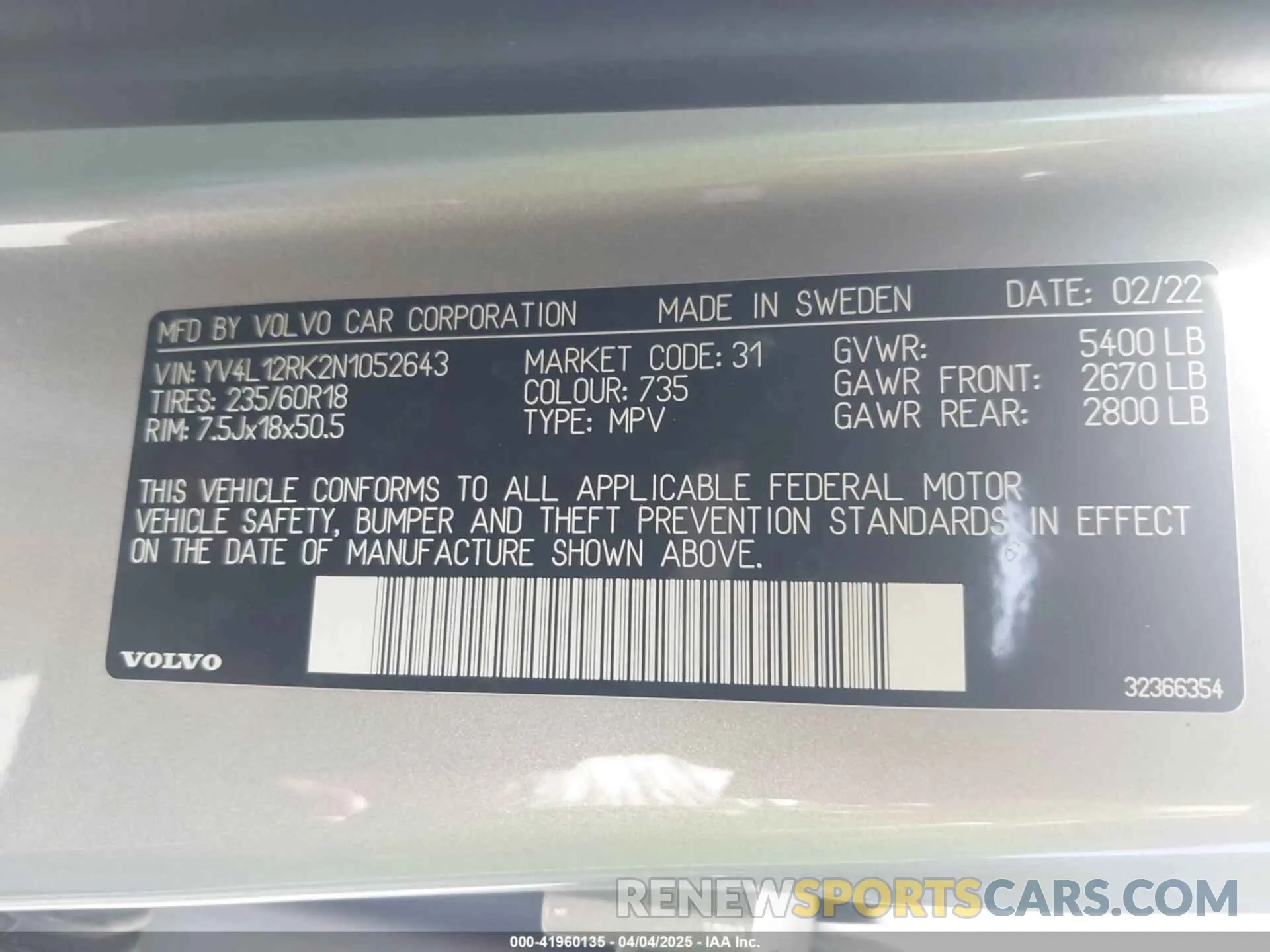 9 fotografías del automóvil dañado YV4L12RK2N1052643 VOLVO XC60 2022