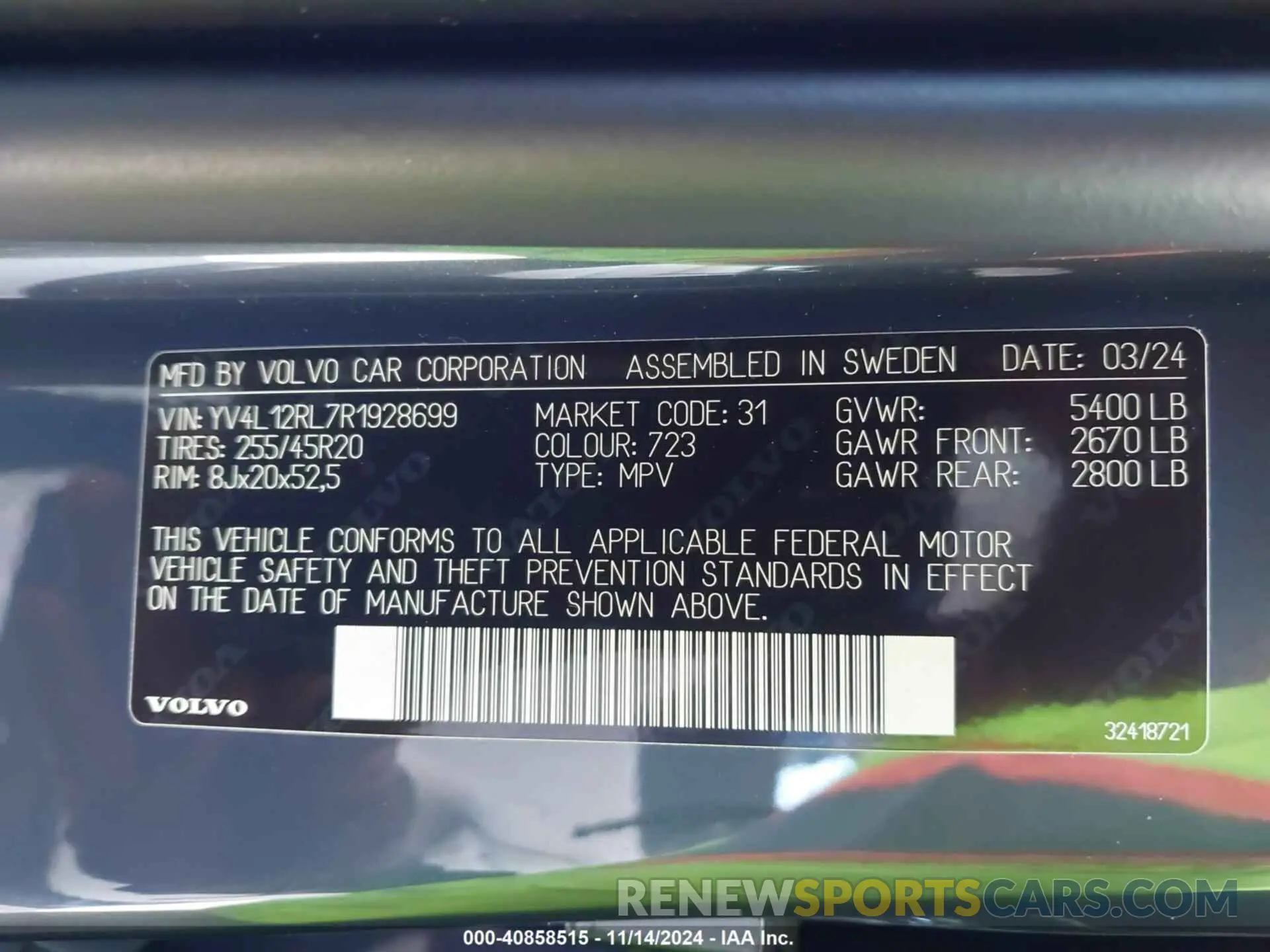 9 fotografías del automóvil dañado YV4L12RL7R1928699 VOLVO XC60 2024
