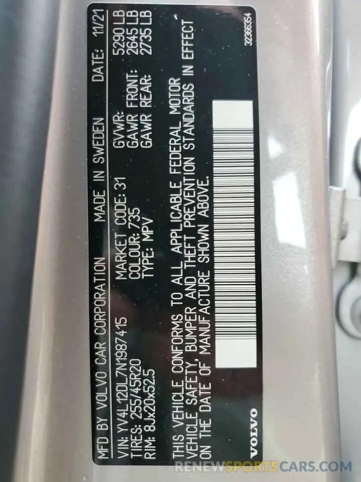 14 fotografías del automóvil dañado YV4L12DL7N1987415 VOLVO XC60 B5 IN 2022