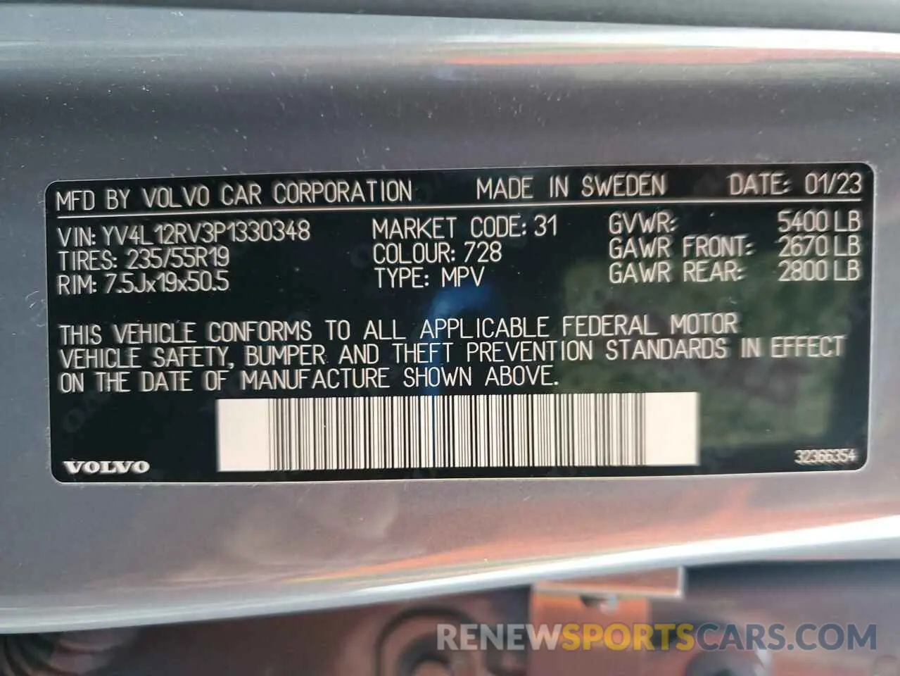 15 fotografías del automóvil dañado YV4L12RV3P1330348 VOLVO XC60 CORE 2023