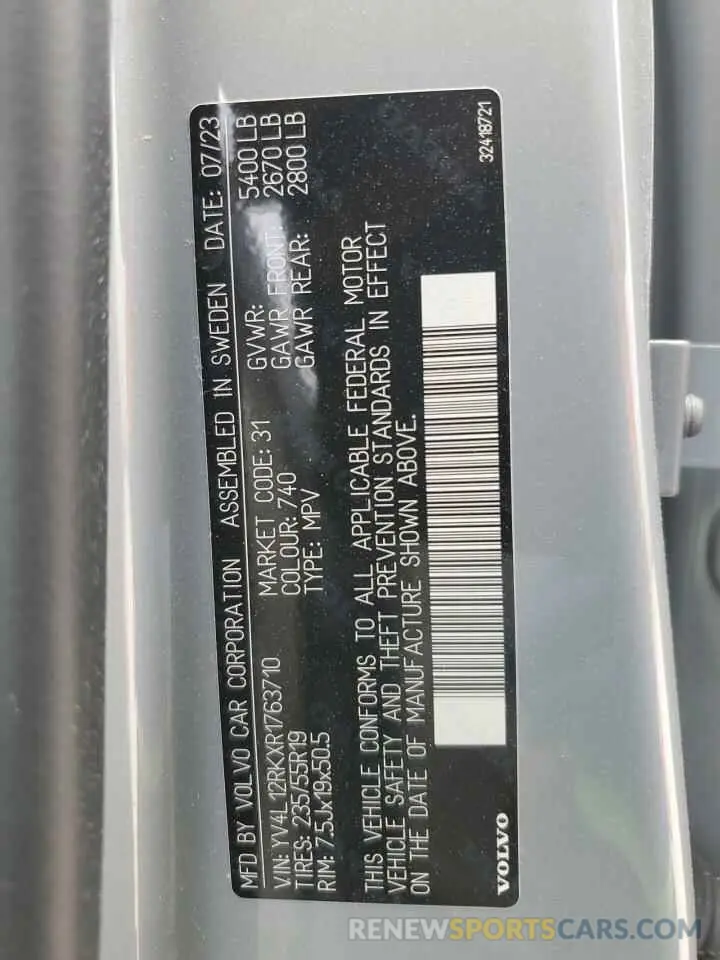 14 fotografías del automóvil dañado YV4L12RKXR1763710 VOLVO XC60 CORE 2024