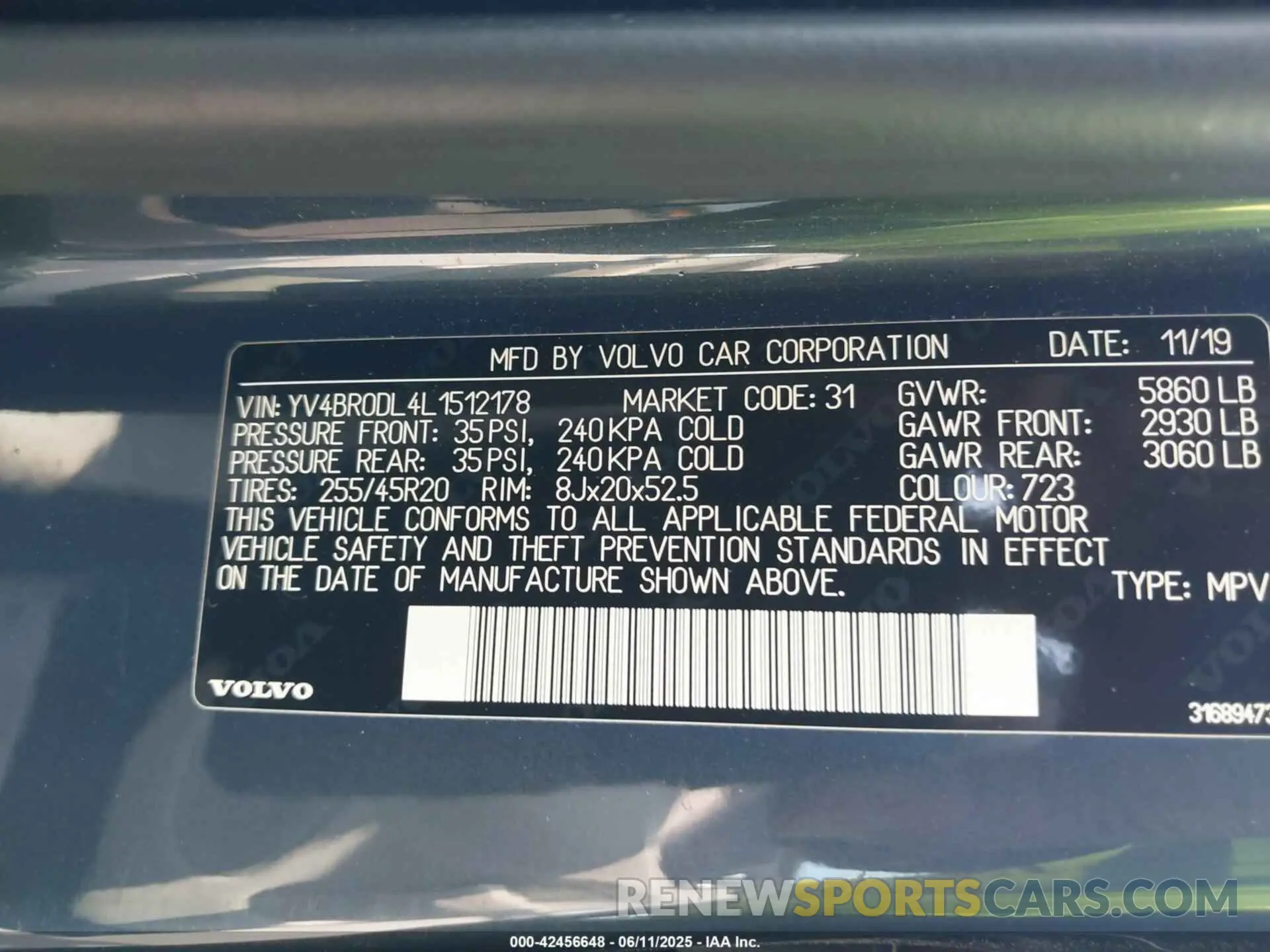 9 fotografías del automóvil dañado YV4BR0DL4L1512178 VOLVO XC60 HYBRID 2020