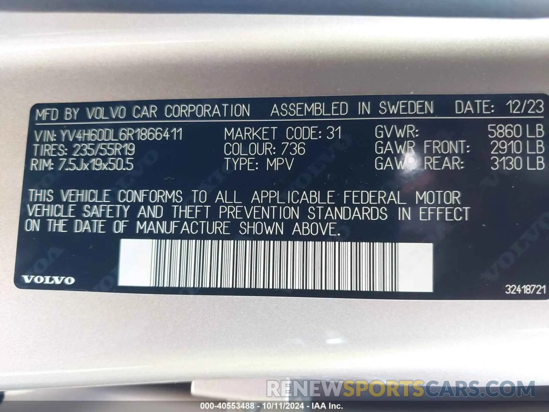 9 fotografías del automóvil dañado YV4H60DL6R1866411 VOLVO XC60 RECHARGE PLUG-IN HYBRID 2024
