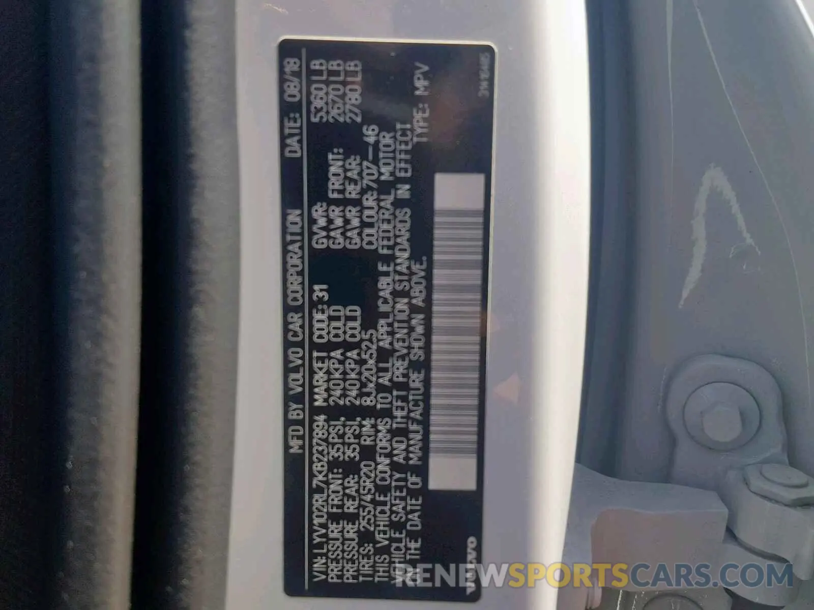 10 fotografías del automóvil dañado LYV102RL7KB237894 VOLVO XC60 T5 2019