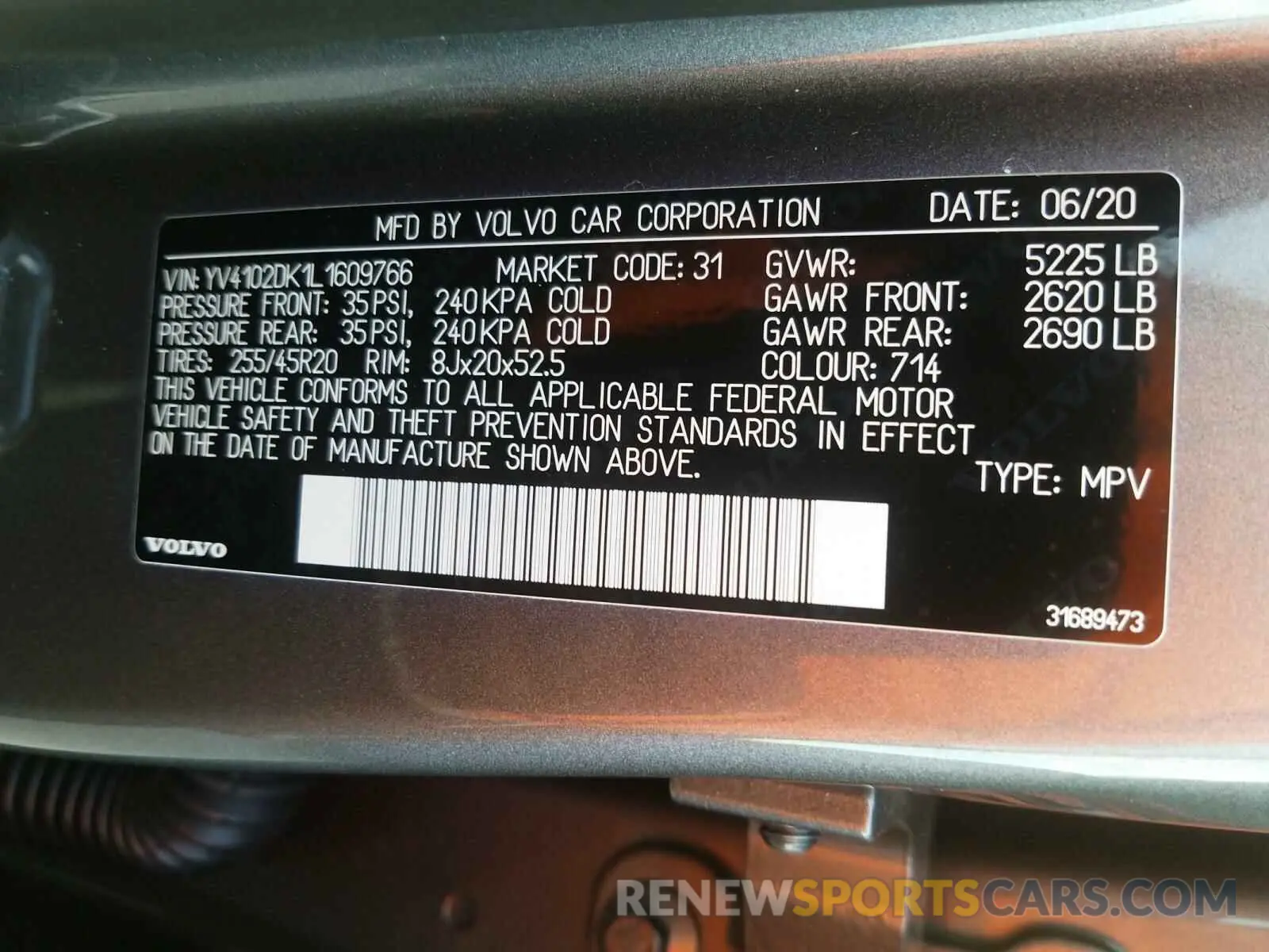 10 fotografías del automóvil dañado YV4102DK1L1609766 VOLVO XC60 T5 MO 2020