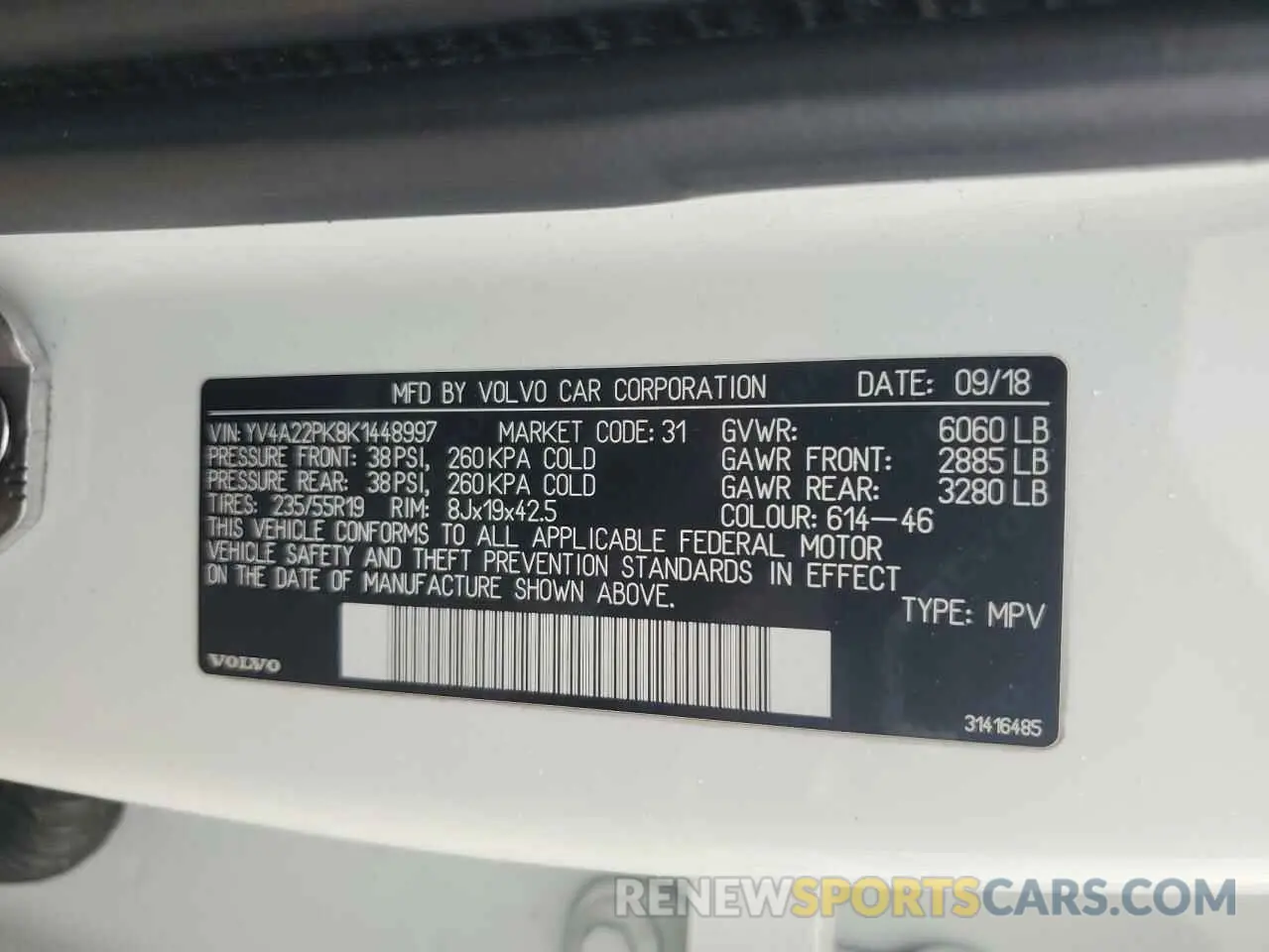 16 fotografías del automóvil dañado YV4A22PK8K1448997 VOLVO XC90 2019