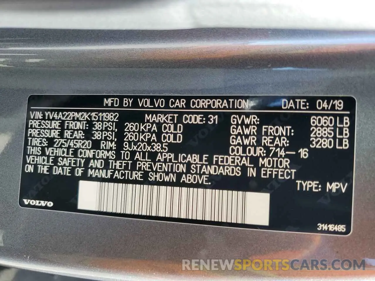 14 fotografías del automóvil dañado YV4A22PM2K1511982 VOLVO XC90 2019