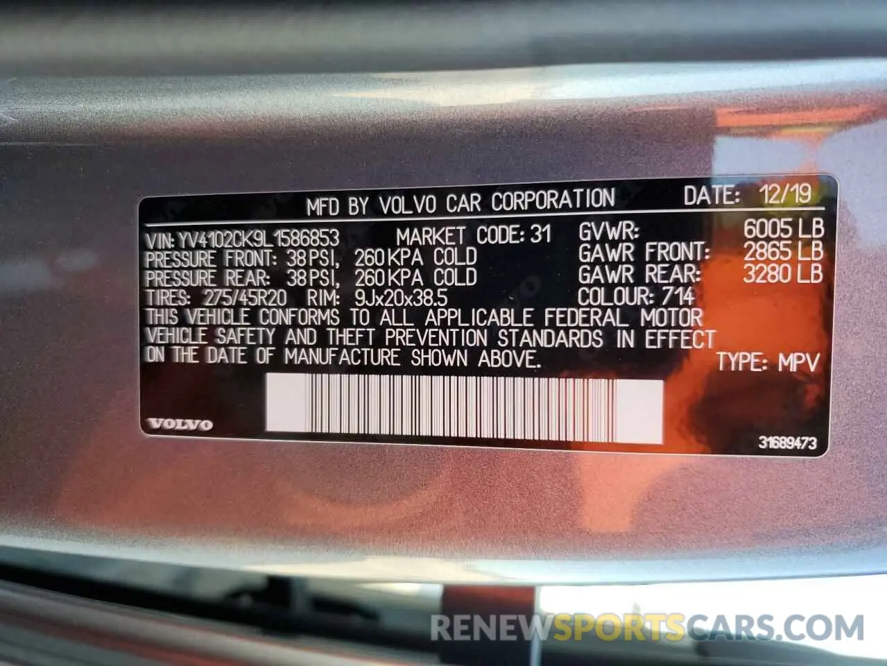 14 fotografías del automóvil dañado YV4102CK9L1586853 VOLVO XC90 2020