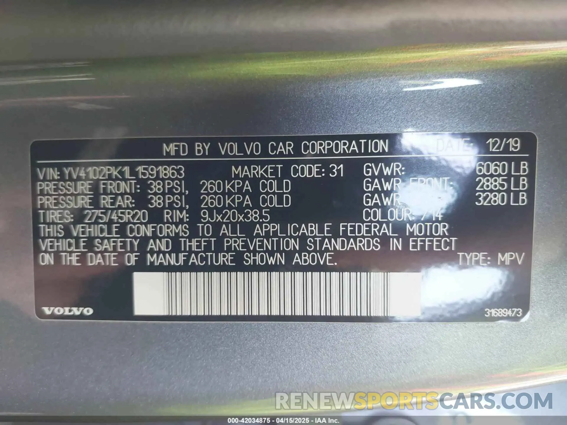 9 fotografías del automóvil dañado YV4102PK1L1591863 VOLVO XC90 2020