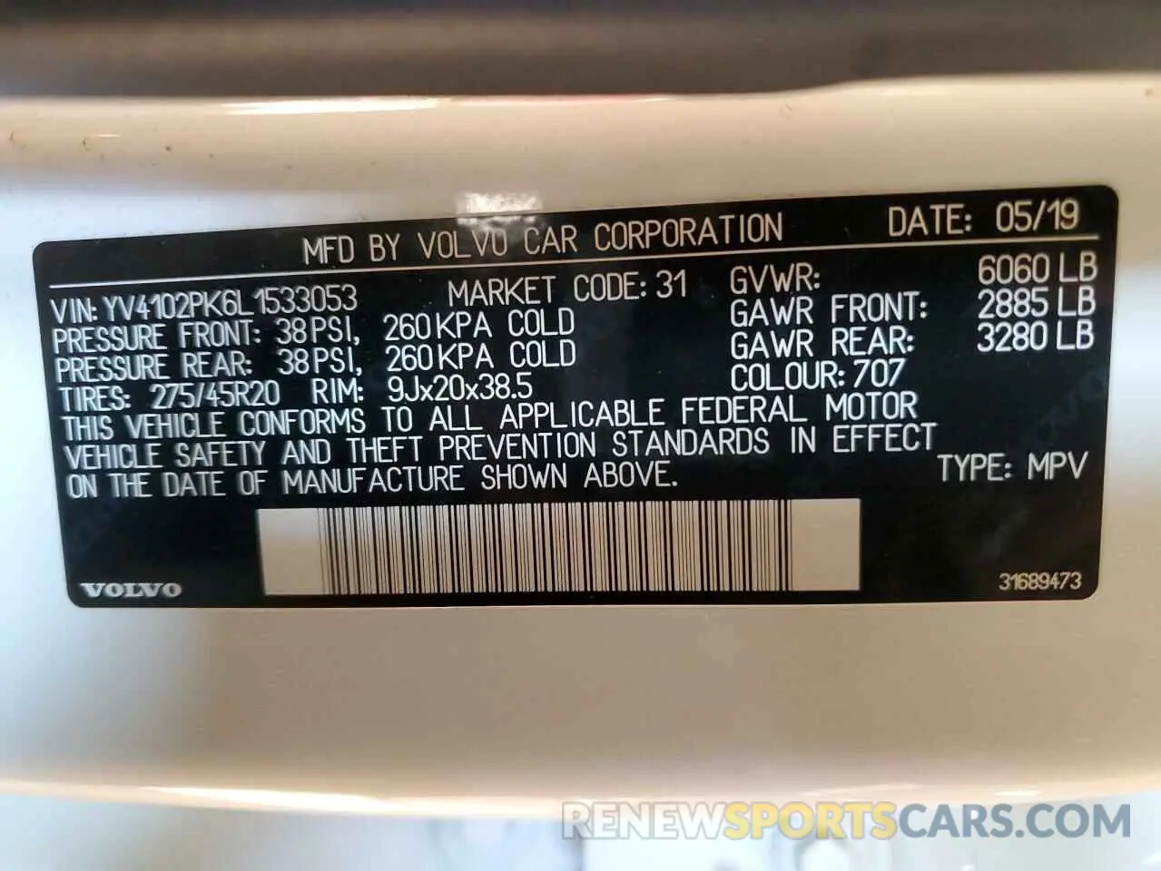 14 fotografías del automóvil dañado YV4102PK6L1533053 VOLVO XC90 2020