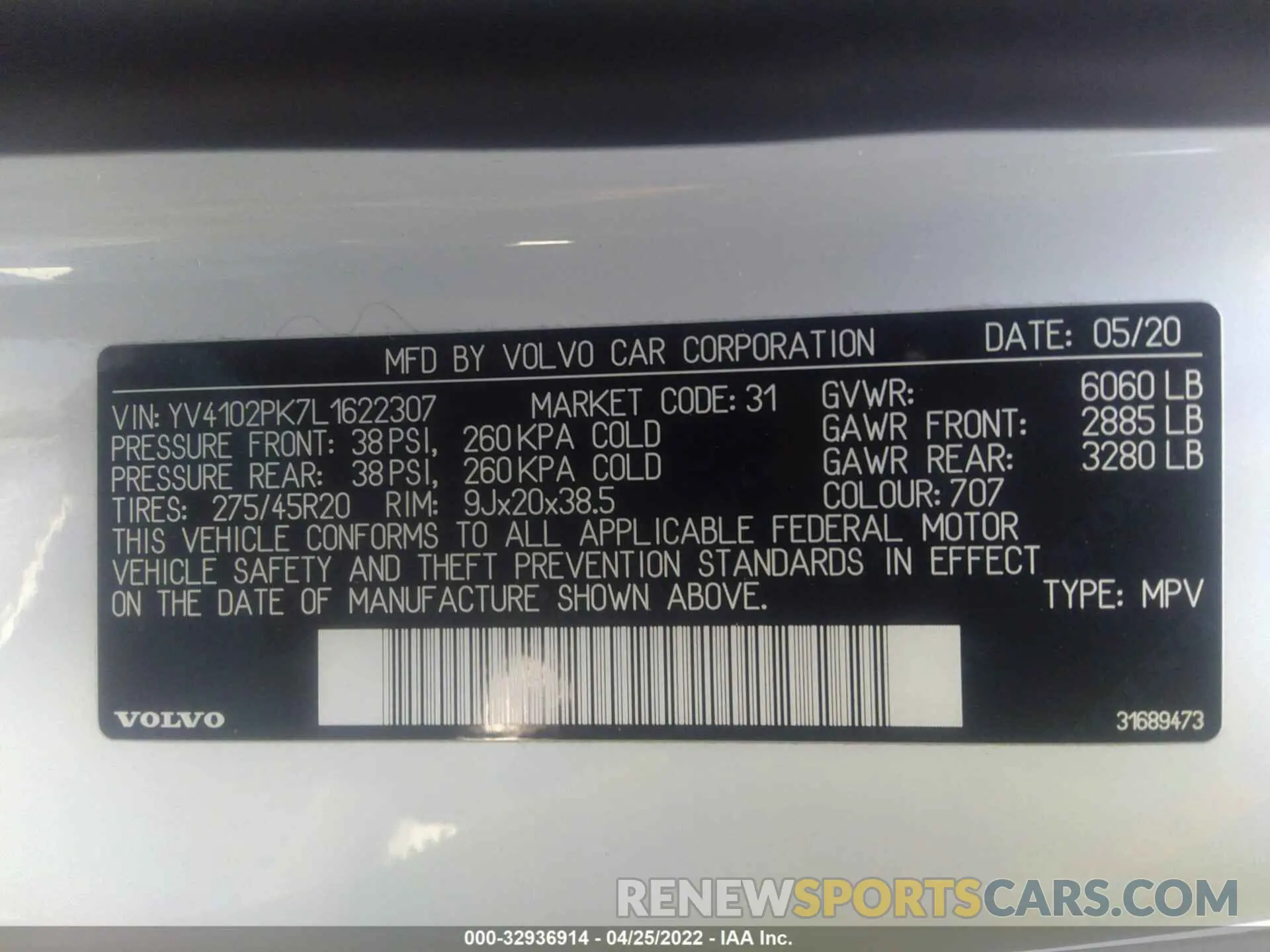 9 fotografías del automóvil dañado YV4102PK7L1622307 VOLVO XC90 2020