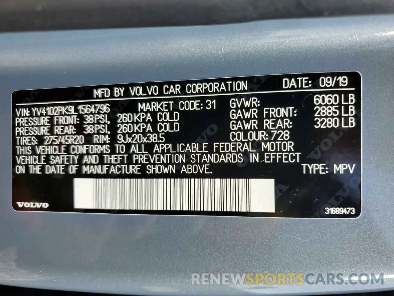 10 fotografías del automóvil dañado YV4102PK9L1564796 VOLVO XC90 2020