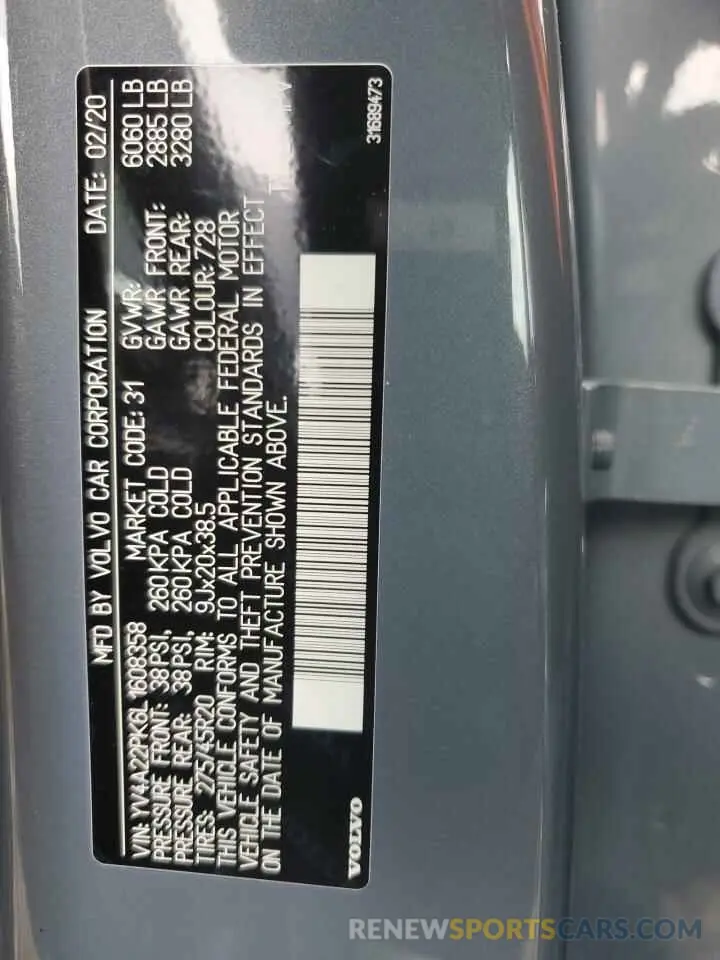 13 fotografías del automóvil dañado YV4A22PK6L1608358 VOLVO XC90 2020