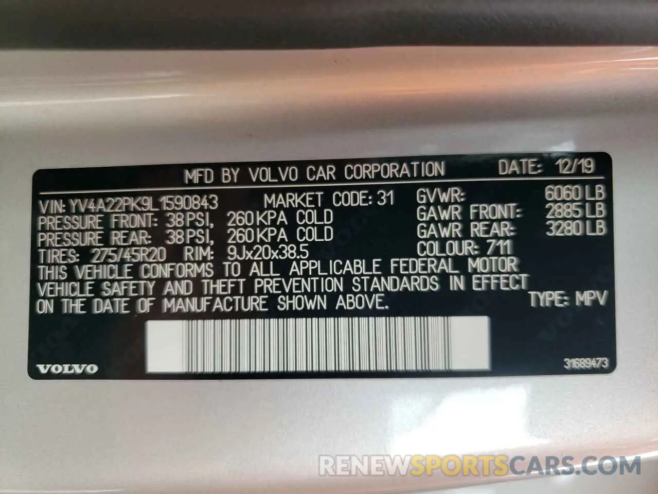 10 fotografías del automóvil dañado YV4A22PK9L1590843 VOLVO XC90 2020