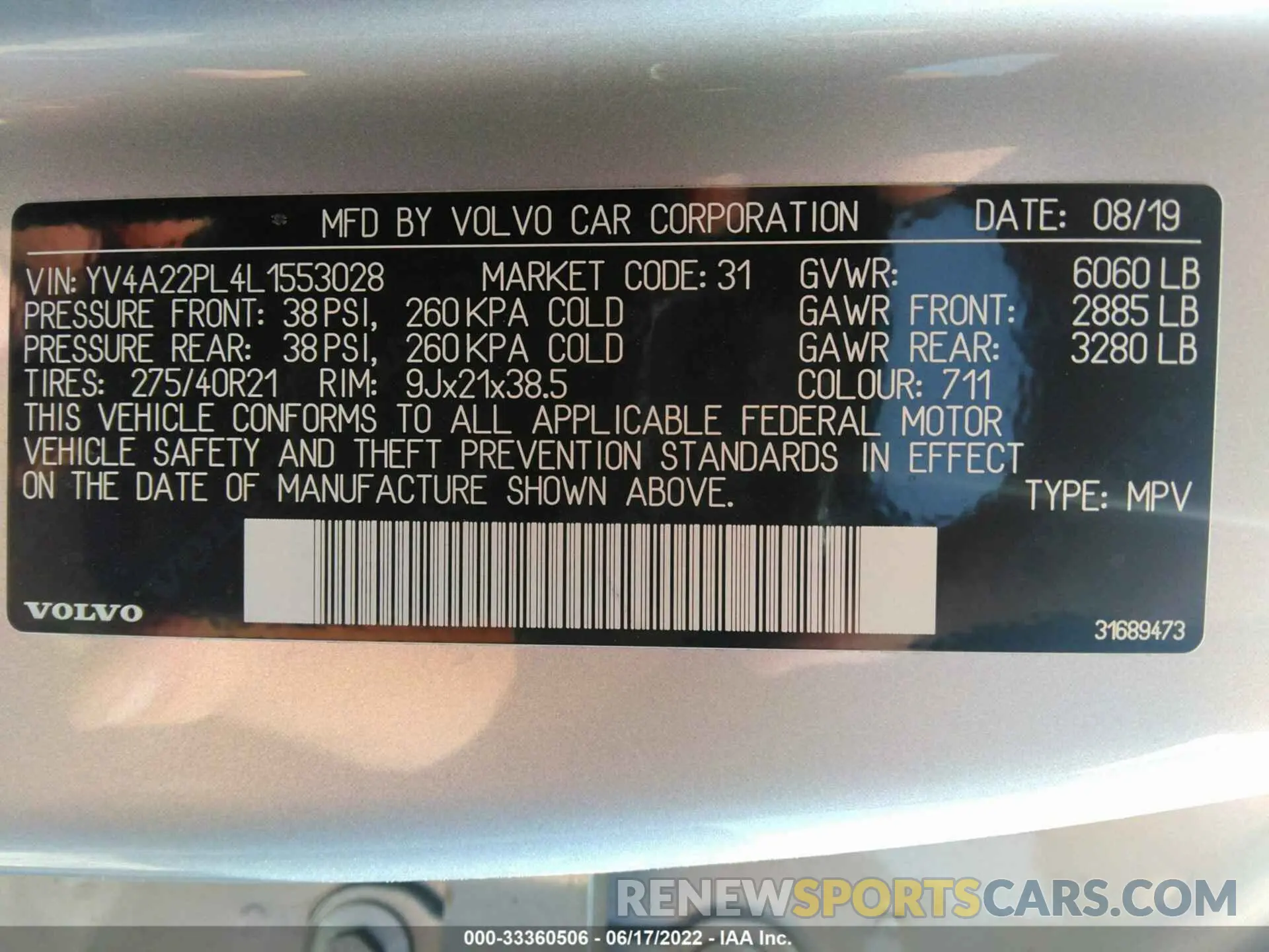 9 fotografías del automóvil dañado YV4A22PL4L1553028 VOLVO XC90 2020