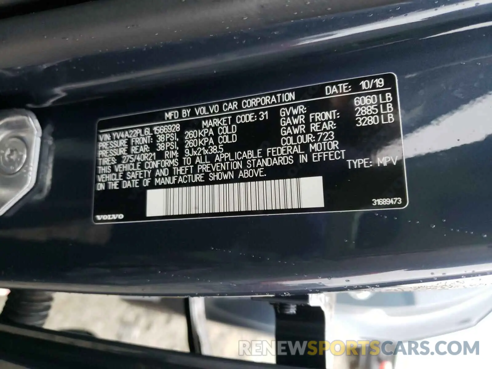 10 fotografías del automóvil dañado YV4A22PL6L1566928 VOLVO XC90 2020